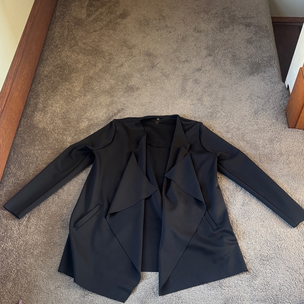 Lilac Bloom Black Open Front Drape Blazer Jacket Career Office SIZE M